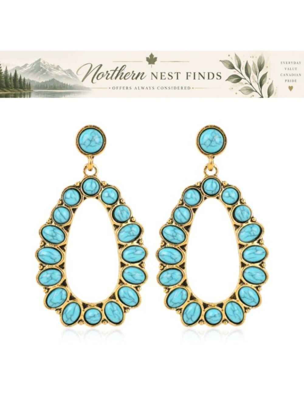 Western Turquoise Teardrop Earrings Resin Zinc Alloy Boho Cowgirl